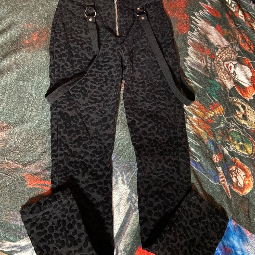 NWOT Killstar Hellcat Black Leopard Print High Waisted Pants w/Buckles & Straps - Picture 5 of 14